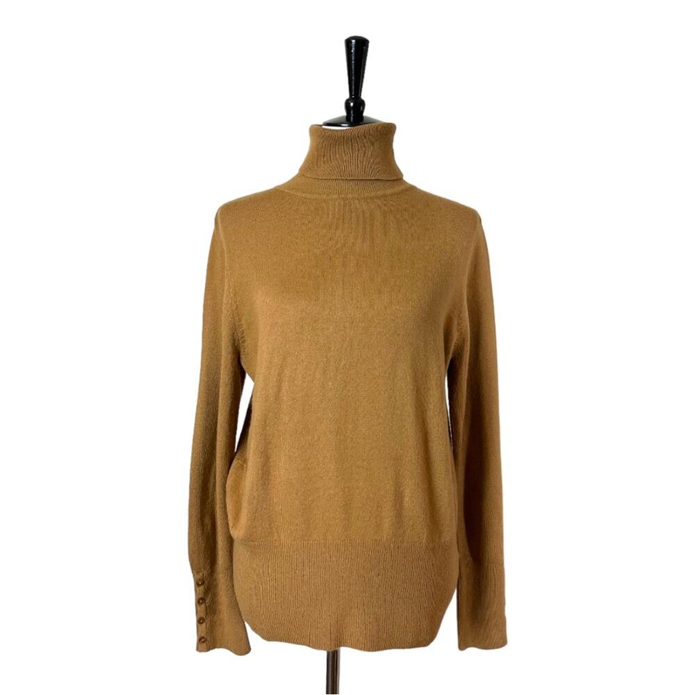 JM Collection Sweater Turtleneck Long Button Sleeves Camel Women’s Size Medium